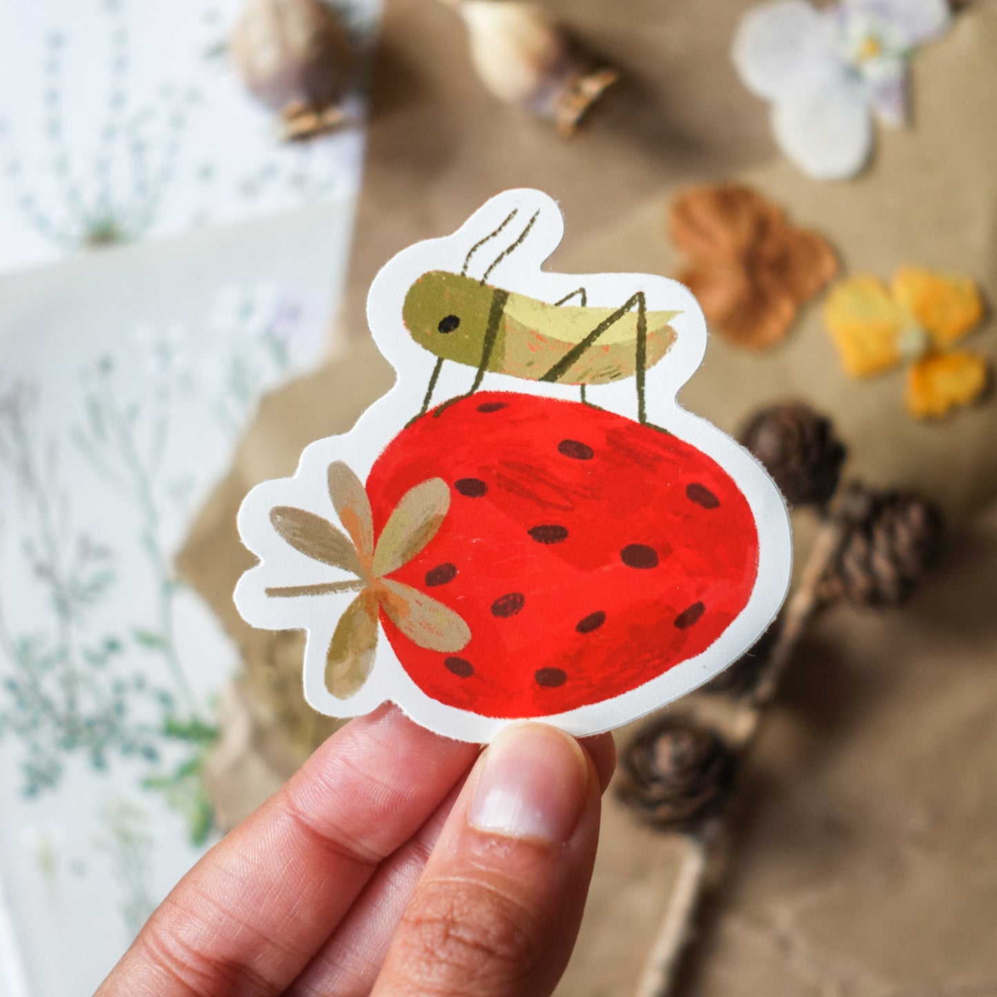 Strawberry Grasshopper Sticker