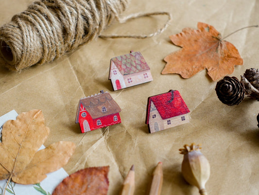 Tiny Wooden House Pins